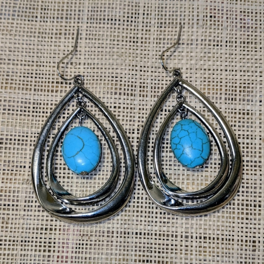 Turquoise and silver statement earrings